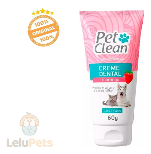 Creme Dental Pet Clean Sabor Morango Para Cães E Gatos 60g