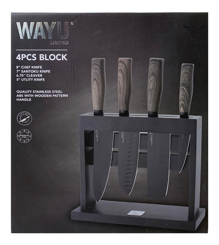 Imagen 6 de 6 de Set 4 Chuchillos + Block Soporte Wayu Asado Cocina Hogar Loi