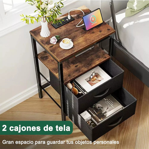 Banna Mesilla De Noche Vintage De 60 Cm Estación De Carga Con 2 Tomas De Corriente Y 2 Puertos Usb Energía A Tu Alcance 4 Zonas De Almacenamiento Robusta Y Estable