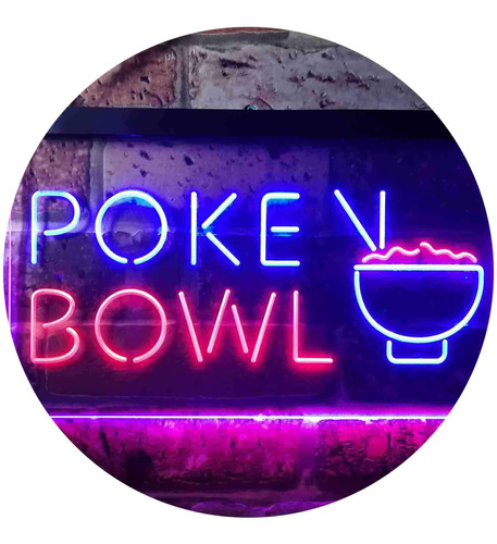 Poke Bowl Plato Hawaiano Señal Neon Led Do Color Rojo Azul X