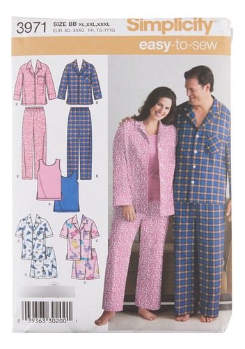 Pijama Juego Facil Coser Para Hombr Mujer Patron Costura Xl