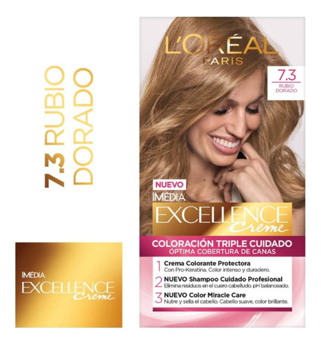Kit Tintura L'Oréal Paris  Excellence creme tono 7.3 rubio dorado para cabello