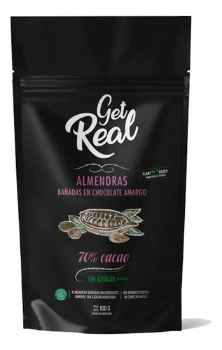 Almendras Get Real Bañadas En Chocolate 70% Cacao X 100g