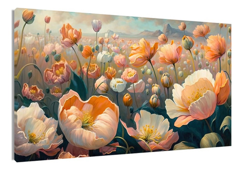 Cuadro Decorativo Entelado 70120cm - Campo De Flores Multicolor