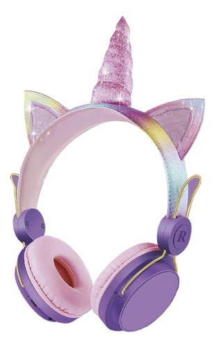 Auricular Infantil Unicornio Con Orejas Colores Con Cable 