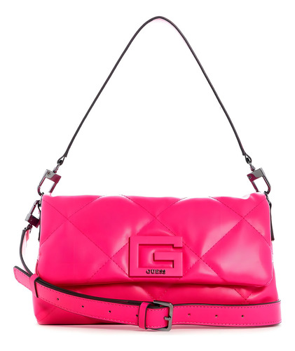Bolsa Guess Brightside Shoulder Bag Qm758019-ckp Acabado De Los Herrajes Niquel Color Rosa Chicle Color De La Correa De Hombro Rosa Diseño De La Tela Rayado