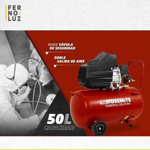 Imagen 3 de 10 de Compresor De Aire Portátil 50l 2hp C/ Accesorios - Yosemite