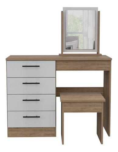 Mueble Tocador Kaia + Banca Rta Miel Blanco Color Marrón Claro