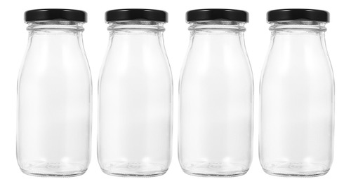 4 Botellas De Leche De Vidrio Con Tapas De 250 Ml Refrigerat