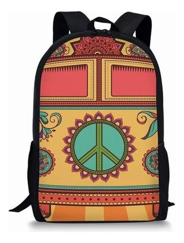 Mochila Escolar De Gran Capacidad Con Estampado Van Hippi