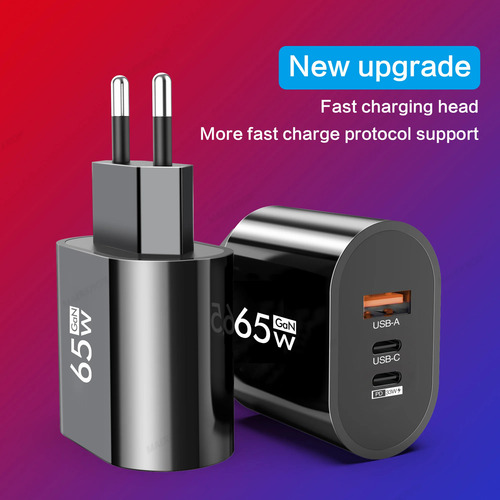 Carregador De Celular 65w Tipo C Com Tipo A + Usb Turbo