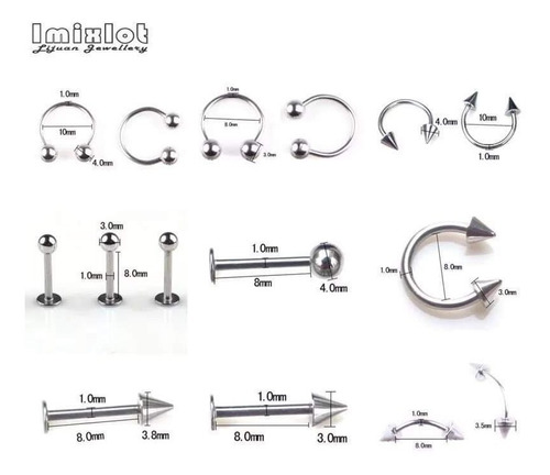 X9 Piercing De Acero Inoxidable, 5 Modelos 2 Medidas