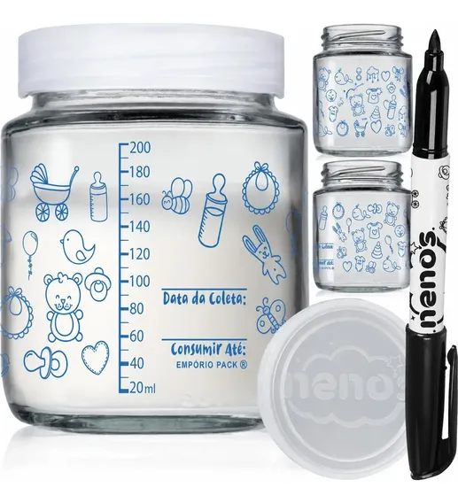 10 Potes Vidro Para Leite Materno Ou Papinha, Graduado 200ml