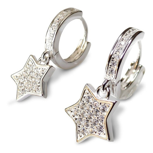 Aros Argolla Estrella Circón Plata Fina 925