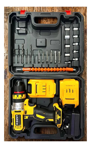 Taladro Atornillador Percutor Inalambrico Recargable Maletin Negro/amarillo 50hz/60hz