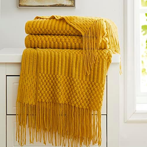 Hommxjf Mantas Decorativas De Punto Amarillo Mostaza Para Y