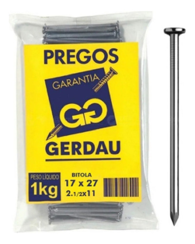Prego Gerdau Com Cabeca 17x27 (3,00x62mm) 1kg