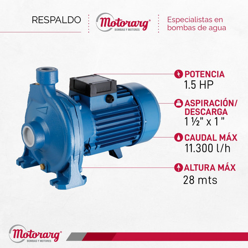 Bomba Centrifuga De Agua Motorarg Bc25 150m 1,5hp * Fase eléctrica Monofásica Frecuencia 50 Hz
