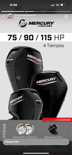 Motor Fuera De Borda Mercury 90 Hp Elpt 4 Tiempos Trakker