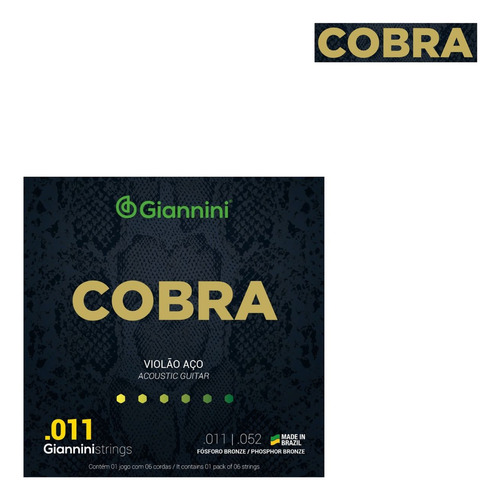 Jogo De Cordas Violão Giannini Aço Cobra Geeflkf .011 5 Pack