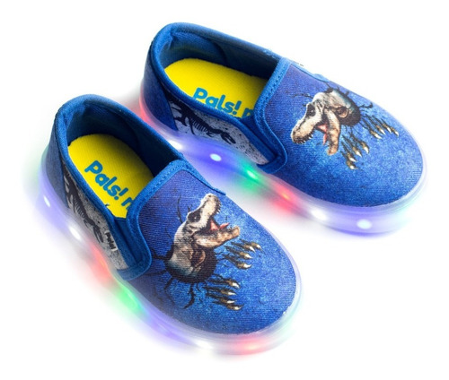 Imagen 2 de 7 de Tenis Azul Luces Led Niño Dinosaurio T Rex Jurassic, Pals Mx