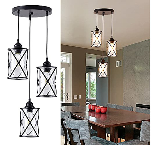 Lámpara Colgante Industrial Dumaiway, 3 Luces, Con Forma De