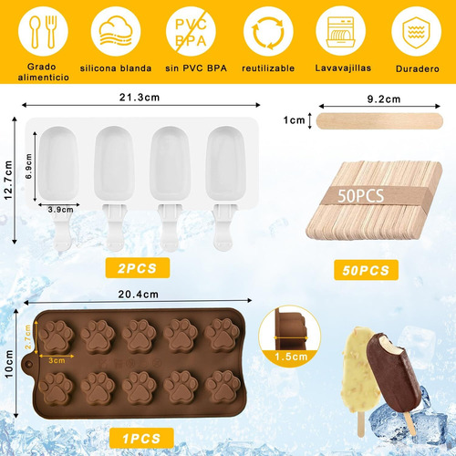 3pcs Moldes Para Paletas De Hielo, Molde Paletas De Silicona