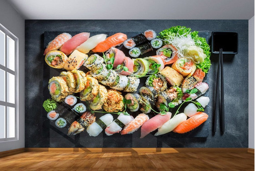 Papel De Parede Comida Japonesa Salmão 3d M² Al202