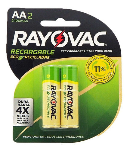 Pilas Recargables Aa Rayovac Eco Reciclada 2100mah X12 Unid