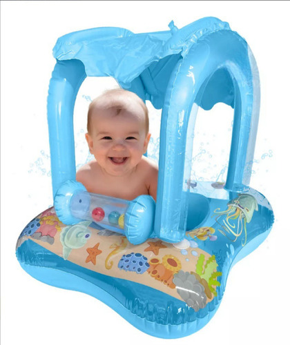 Salvavidas Inflable Infantil Azul Con Techo Para Bebé Acuati