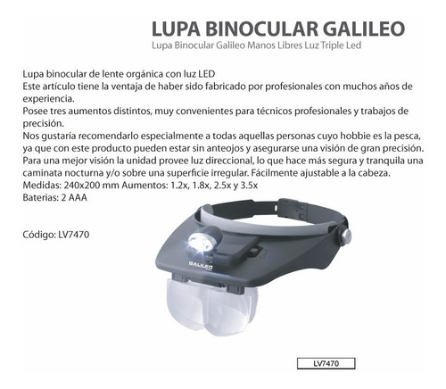 Imagen 6 de 6 de Lupa Binocular Galileo Manos Libres Luz Triple Led Vincha