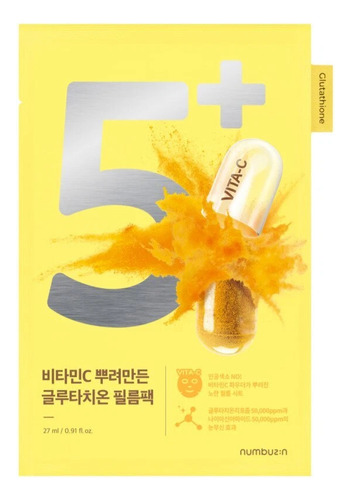Numbuzin No.5+ Glutathione Vitamin-c Mask (5 Piezas) Todo Tipo De Piel