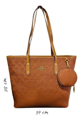 Bolsa De Dama Totebag Con Monedero Marron Con Relieves Lisa Oro