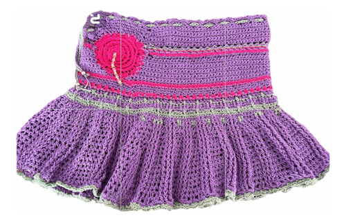 Pollera Tejida A Crochet Niña Piedras Volados Violeta