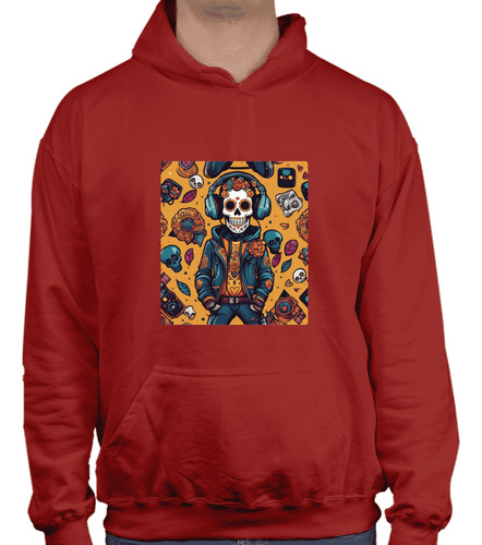 Sudadera Con Gorro - Calavera Escuchando Música