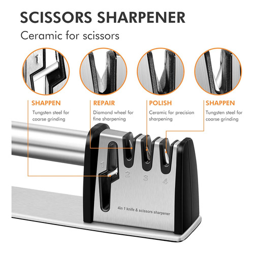 Afilador De Cuchillos Cocina 4 En 1 Negro-plata Manual