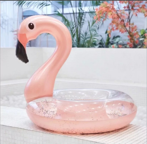 Bóia Inflável Flamingo 70cm Rose Glitter Piscina Party Pool