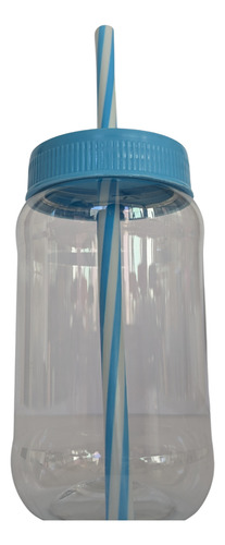 50 Pzas | Jar Cilindro Tapa Popote | Reutilizable | Eventos Azul Acero
