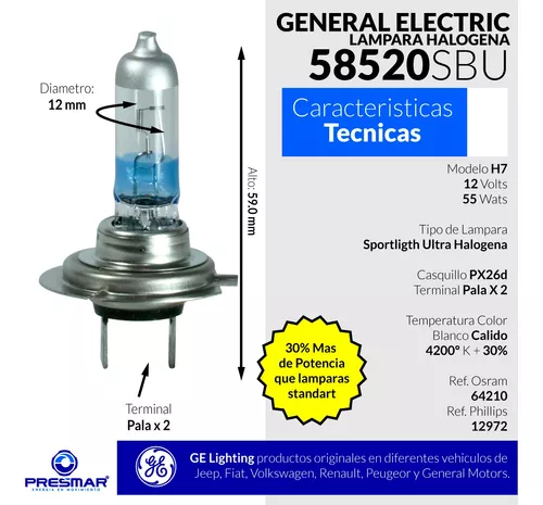 LAMPARA H7 12V 55W PX26D HOMOLOGACION E (CAJA 1 UNIDAD)