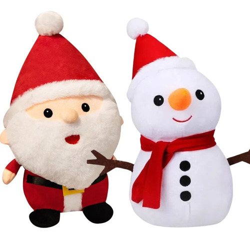 2 Juguetes De Peluche Navideños, Papá Noel Y Muñeco De Nieve