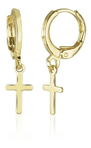 Brinco Masculino Feminino Argola Cruz Crucifixo Folheado Our