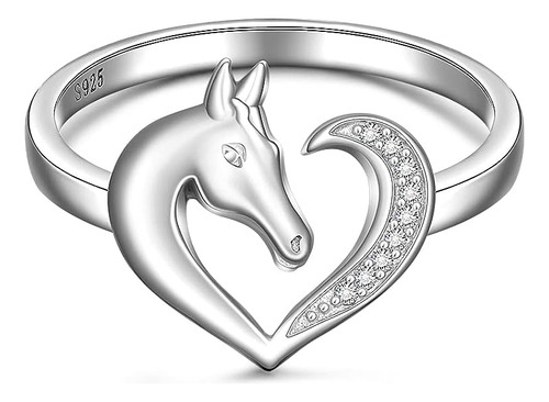 Anillo Caballo Para Mujer Plata Con Forma Corazon Y Cabeza C