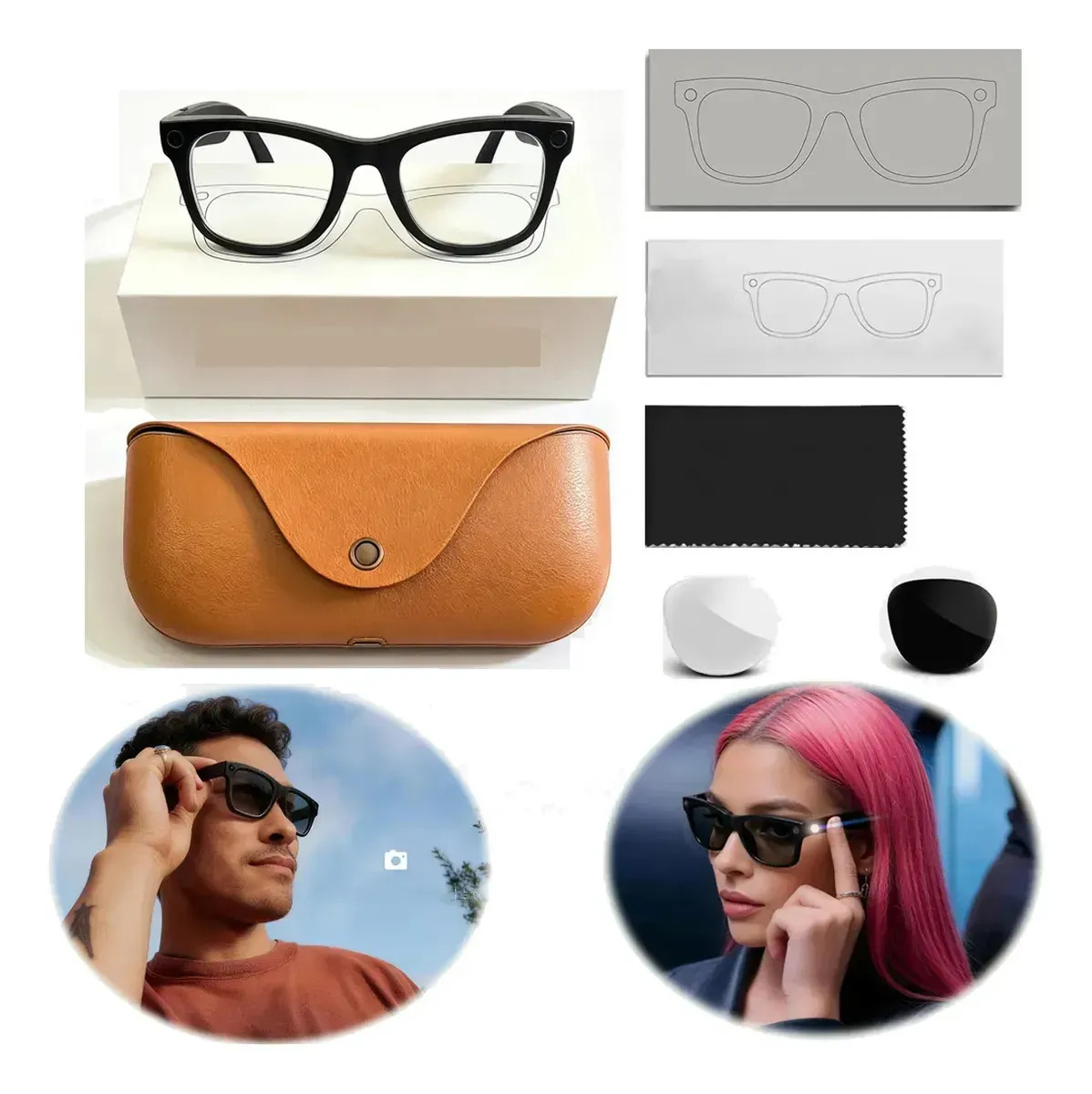Gafas Inteligentes Ai 13mp Cámara Bluetooth Llamadas Traducc Grabación con estabilización de imagen + Estuche de carga inteligente