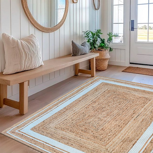 Alfombra Carpeta Plana 150x200 + Antideslizan Estampado Natu Ancho 150 Cm Color Natural Diseño De La Tela Estampado Yute Largo 200 Cm