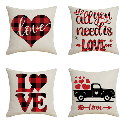 4 Fundas De Almohada De Lino Para San Valentín, Amor, Boda,