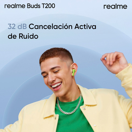 Realme Buds T200 Audifonos Cancelacion Ruido 32db Anc Bluetooth 5.4 Microfonos Inalambricos Certificación Hi-res 12.4mm Ip55 45 Ms De Latencia Ultrabaja Violet