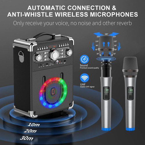 Máquina De Karaoke, Sistema Pa Portátil Con 2 Micrófonos Ina