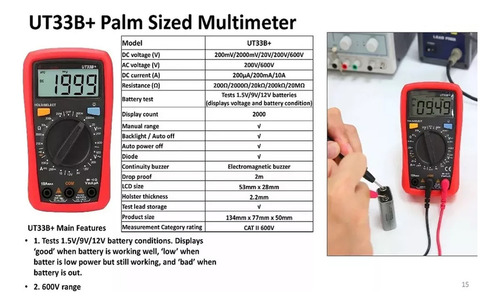 Mini Multímetro Digital 600v 10a Portátil Ergonômico Ut33b+
