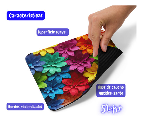 Mouse Pad Svart Diseño Con Flores Colores Arcoiris Md4