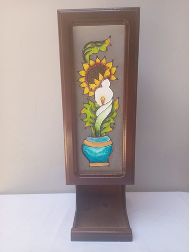 Porta Rollo Con Vitral Para Baño Artesanía De Madera